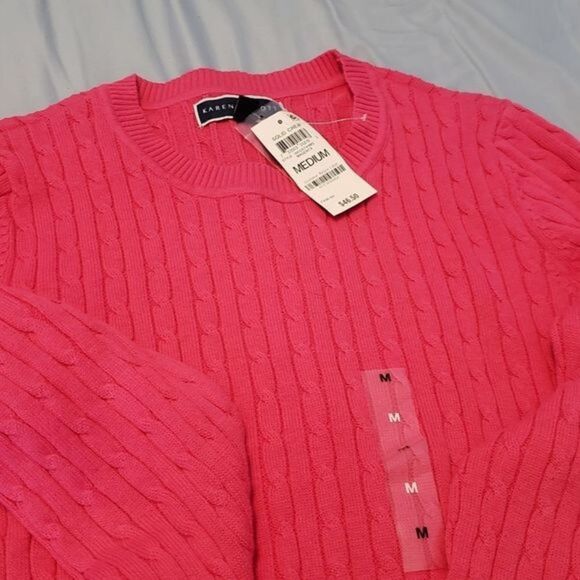 Karen Scott Ribbed Crew Neck Sweater Casual Pink Preppy New NWT Classic - Picture 6 of 15